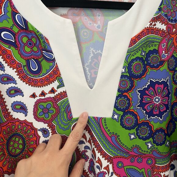 Jude Connally Holly Paisley Bright Colorful Tunic Mini  Shift Dress V-Neck XL - Picture 5 of 9